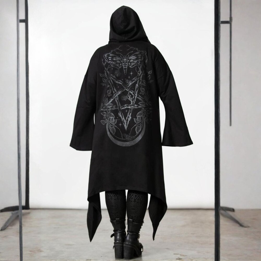 Killstar ✦ Lunar Wizard Hooded Cardigan ✦ Black Drape Hem Alt-Core Goth 2XL NWT - Picture 7 of 9
